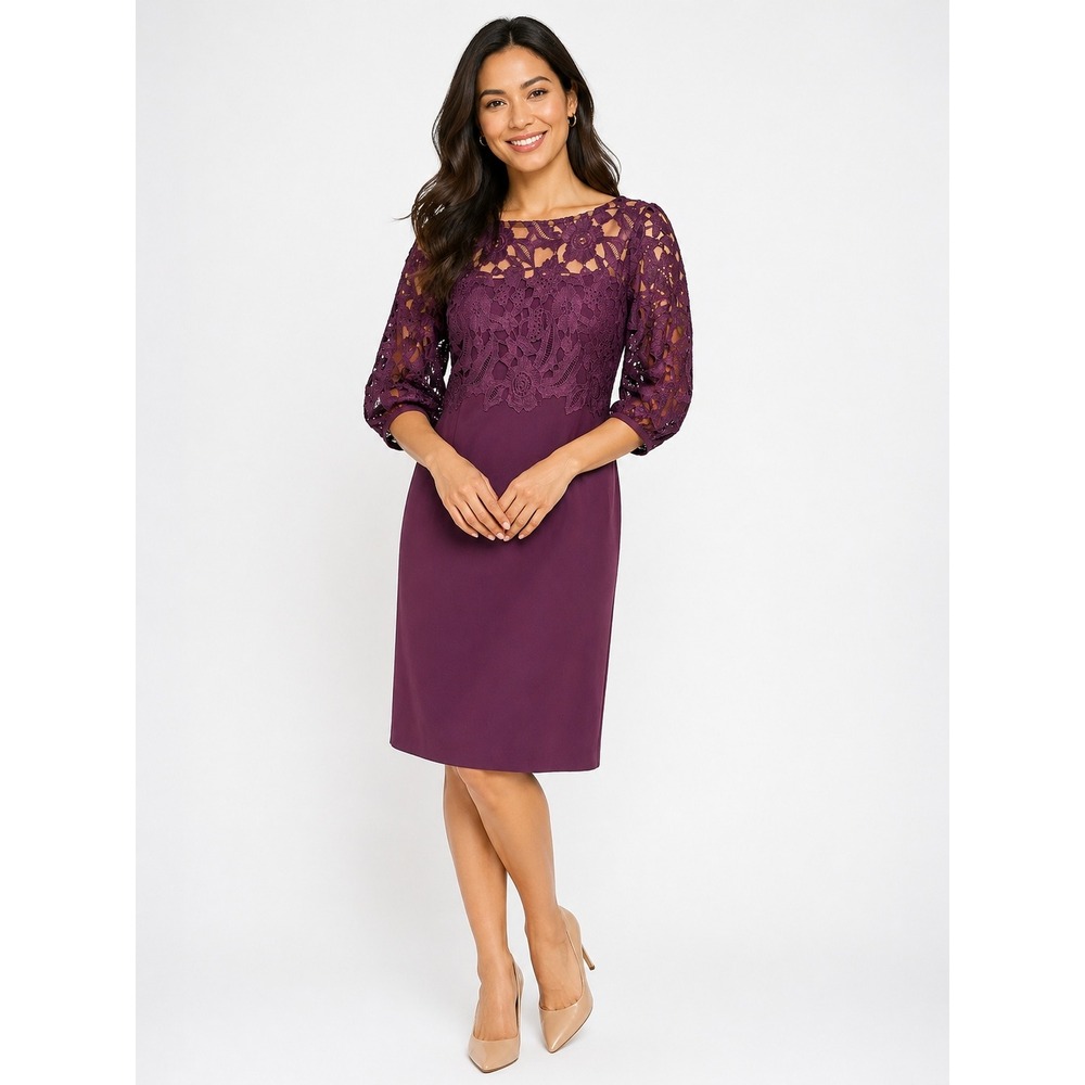 Lauren Ralph Lauren Sheath Dress Purple Lace Cocktail Elegant Romantic Size 4